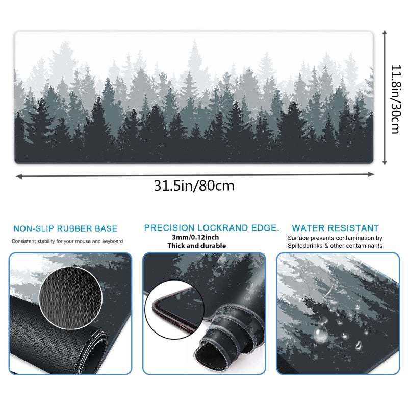 Galdas Gaming Mouse Mat Mat نمط خلفية الغابات XXL XL كبير ماوس حصيرة طويلة ممتدة لوحة الماوس مكتب حصيرة عدم الانزلاق المطاط منصات الفئران مخيط حواف لوحة رقيقة (31.5 × 11.8 × 0.12 بوصة) شجرة - Image 3